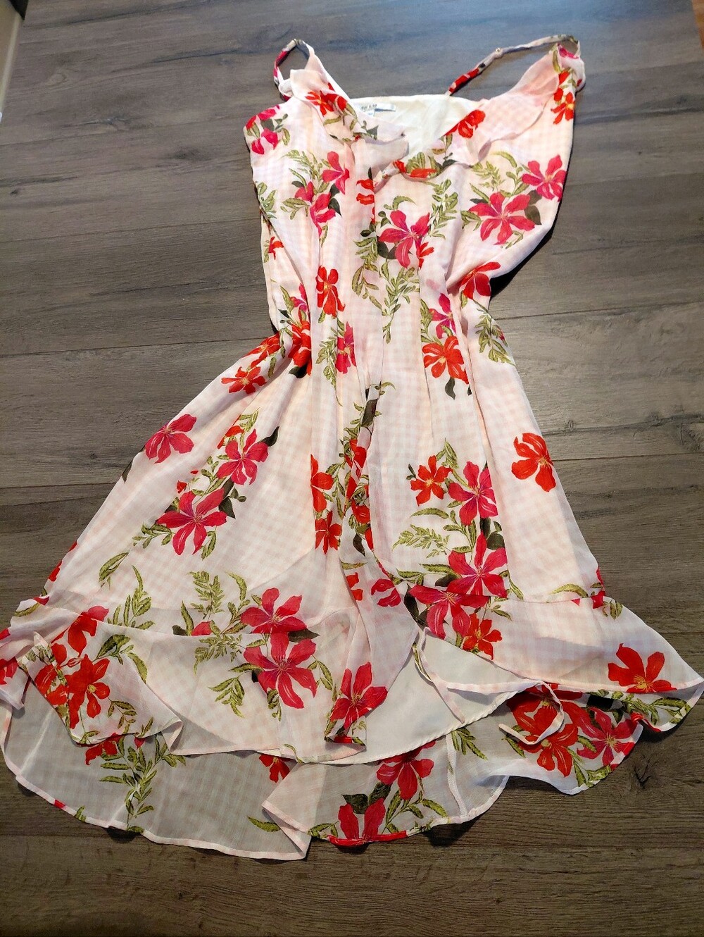* GUESS  Floral Pink & Red Summer Midi Dress